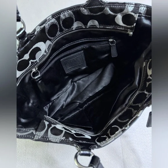 Coach Women's Metallic Silver Black SoHo Signature Shoulder Bag Tote F19664 Y2K - Picture 9 of 16